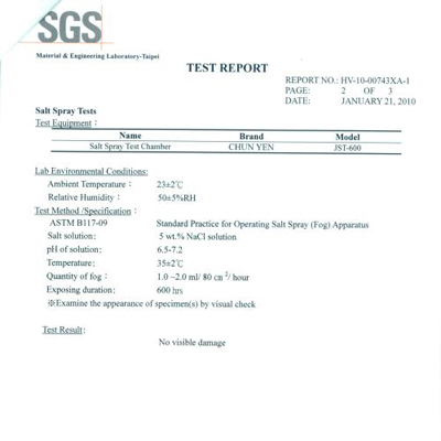 SGS AFP-Coating: Salt Spray Test result