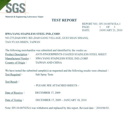 SGS AFP-Coating: Salt Spray Test report